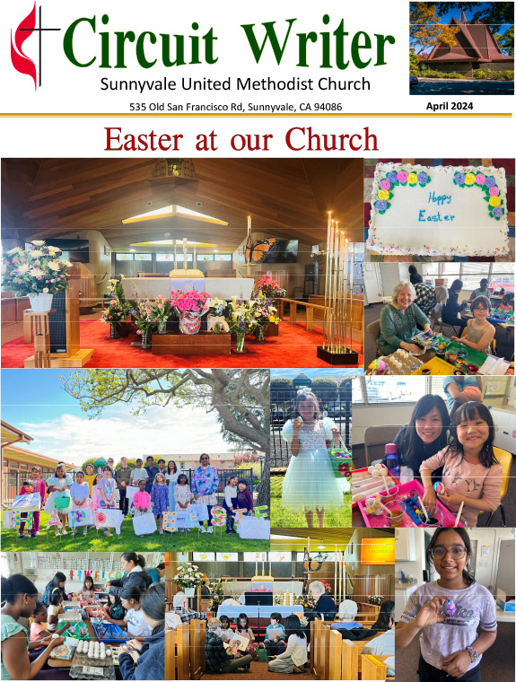 cover of the April newsletter with photos from Easter