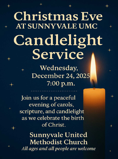 Christmas Eve candlelight service on December 24 at 7pm