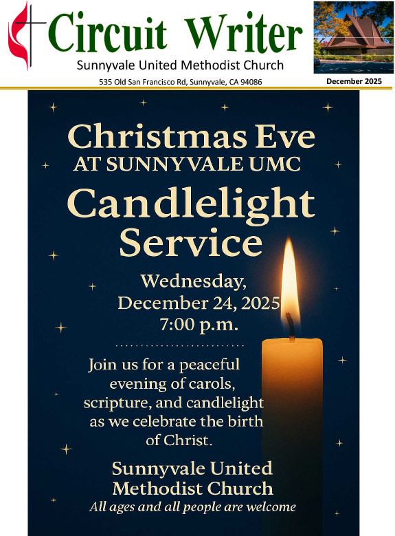 cover of the December 2025 newsletter featuring Christmas Eve candlelight service at 7pm on December 24