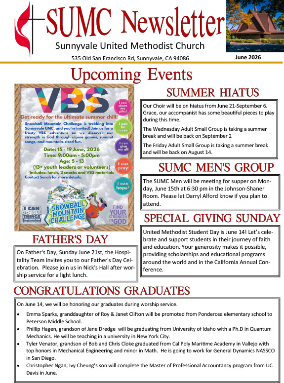 cover of the June 2026 newsletter featuring Vacation Bible School and other summer events