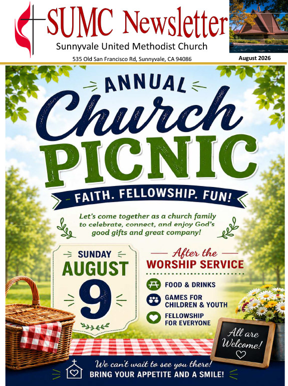 cover of the August 2026 newsletter featuring information about the annual church picnic