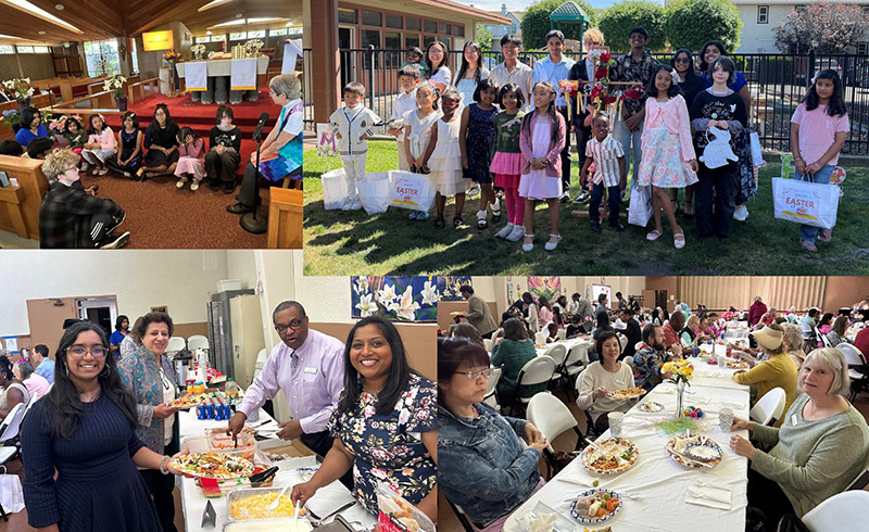 a collage of photos from church events featuring children and adults
