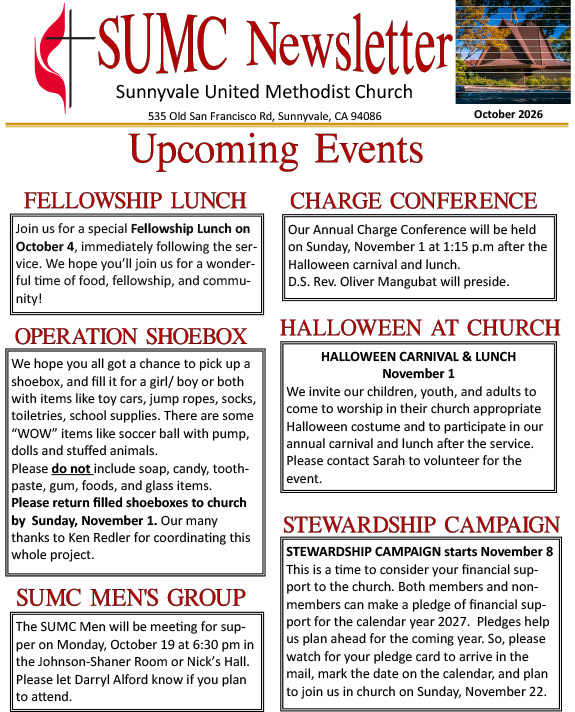 cover of the October 2026 newsletter featuring October events